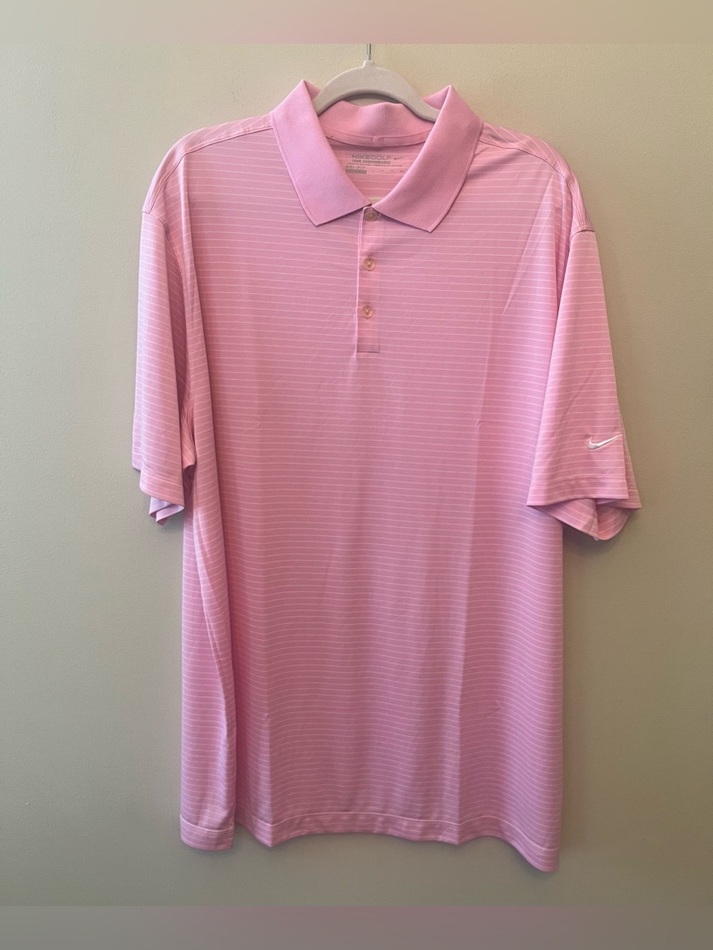 Nike Golf Tour Performance Short Sleeve Polo Men's Size XXL Pink White Stripe